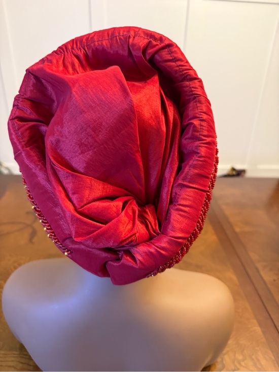 Red Beaded Turban Headwrap
